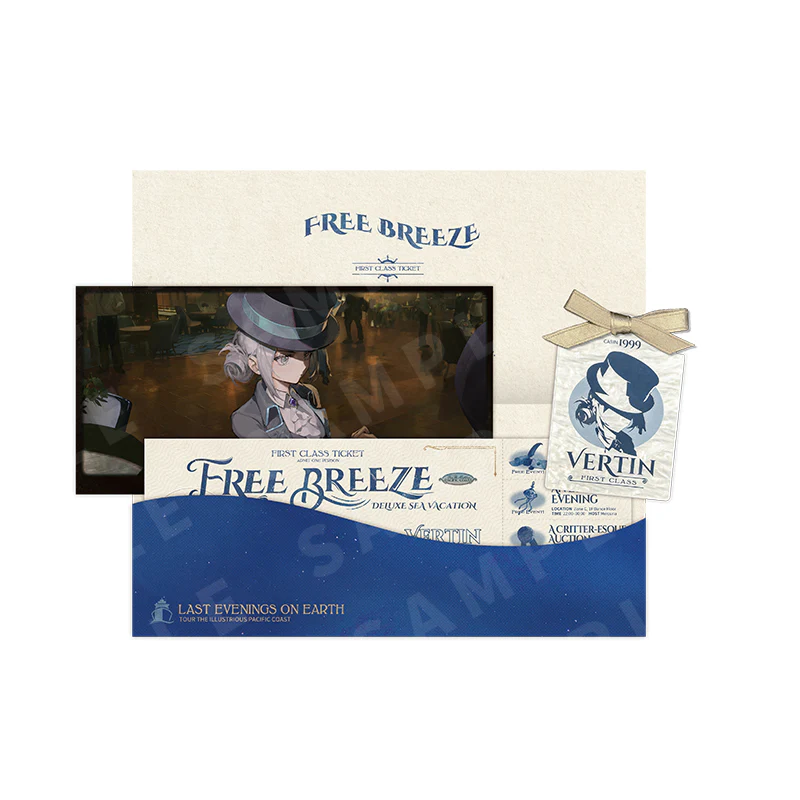 Reverse: 1999 "Free Breeze" Cruise Ticket Set with Illustration Postcards - Image 10