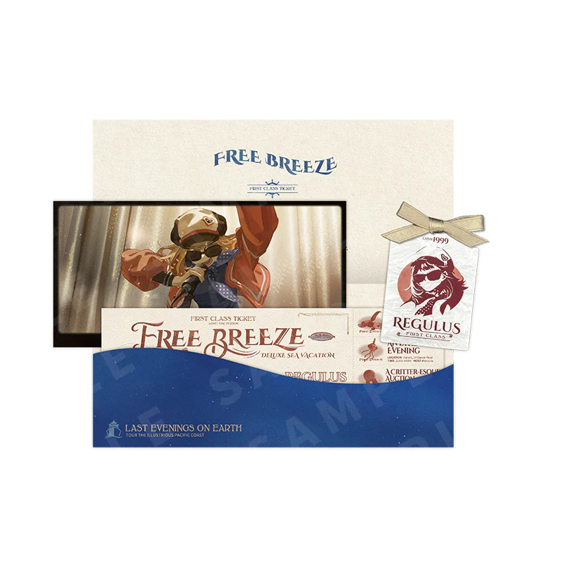 Reverse: 1999 "Free Breeze" Cruise Ticket Set with Illustration Postcards - Image 12