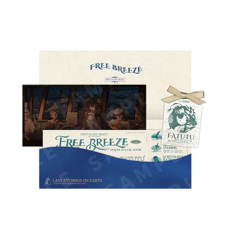 Reverse: 1999 "Free Breeze" Cruise Ticket Set with Illustration Postcards - Image 14