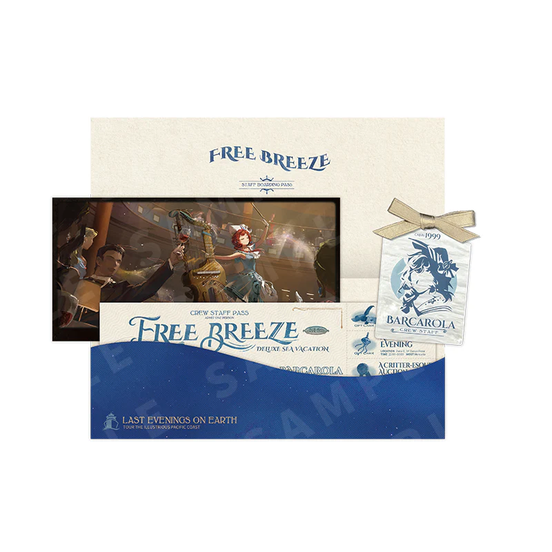 Reverse: 1999 "Free Breeze" Cruise Ticket Set with Illustration Postcards - Image 15